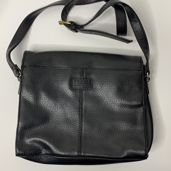 Relic | Black Leather Gold Accented Heavy Duty Crossbody Bag | Business Satchel - Picture 8 of 13